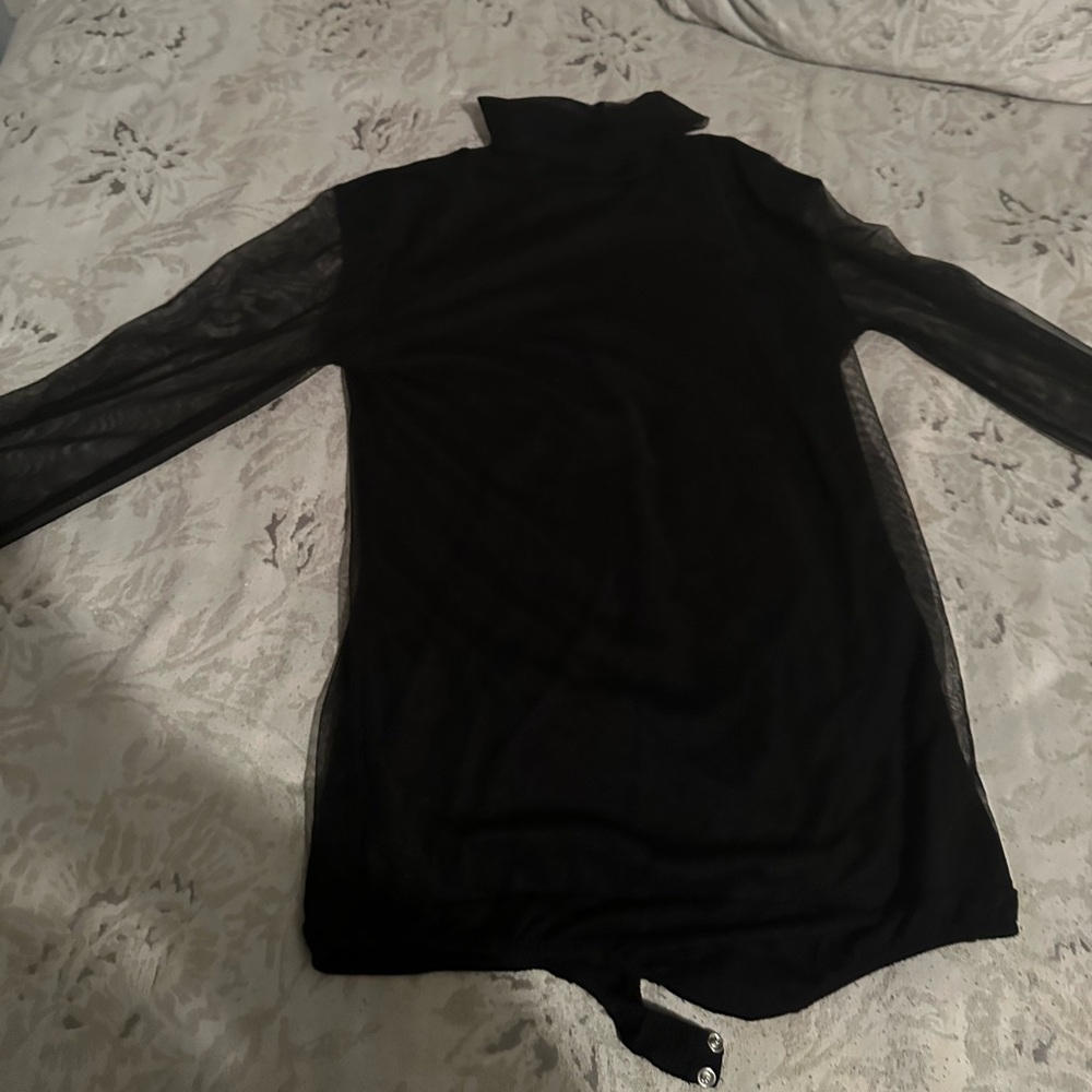 Black mesh turtle neck body suit